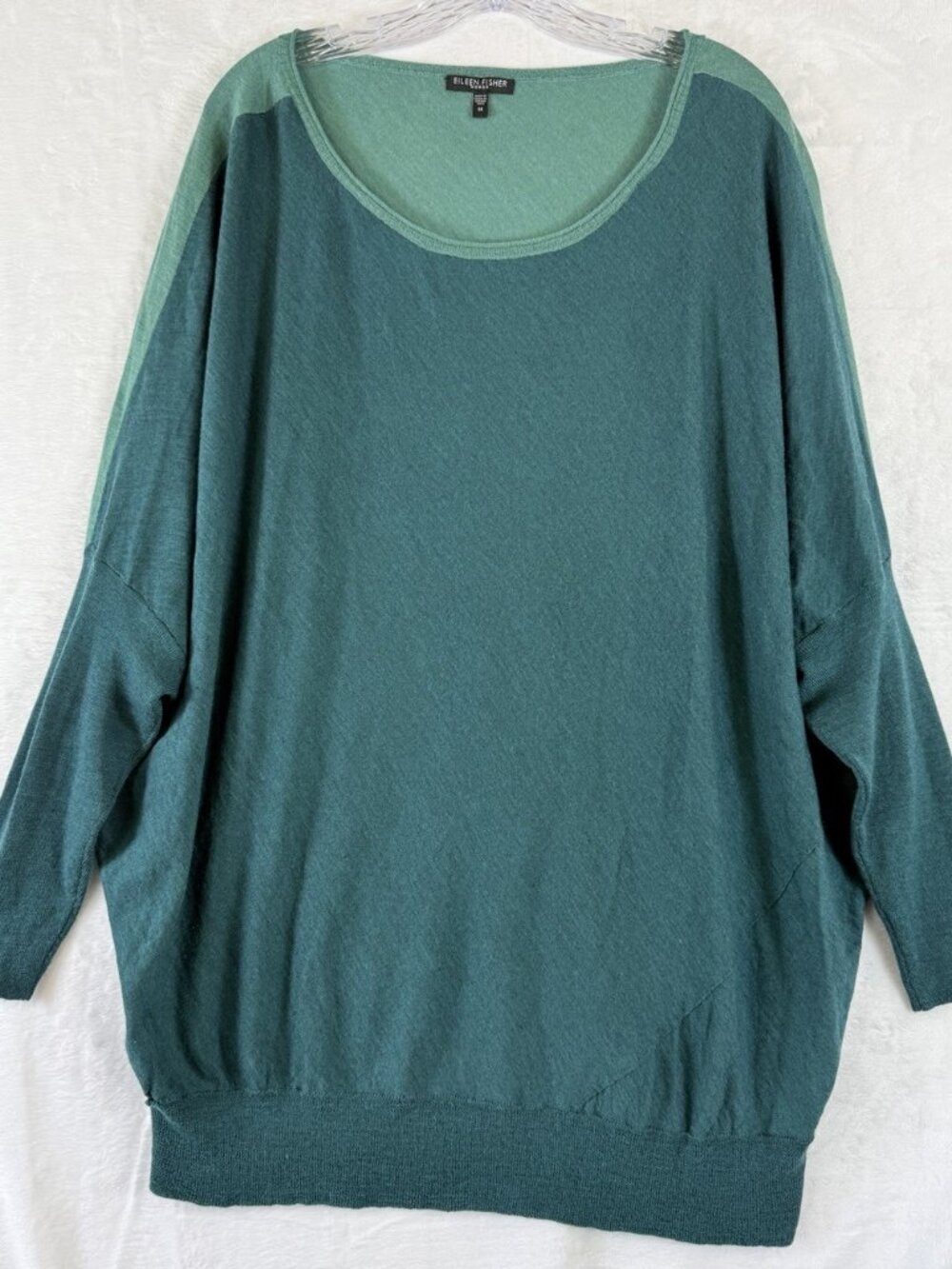Eileen Fisher Sweater 3X Womens Blue Green Tunic Tops Knit 100% Merino Wool